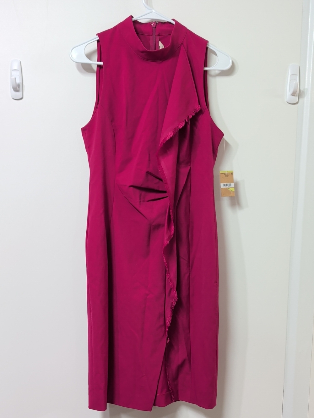 Rachel Roy Fuchsia Pink Fringe Sleeveless Mock Neck Sheath Dress